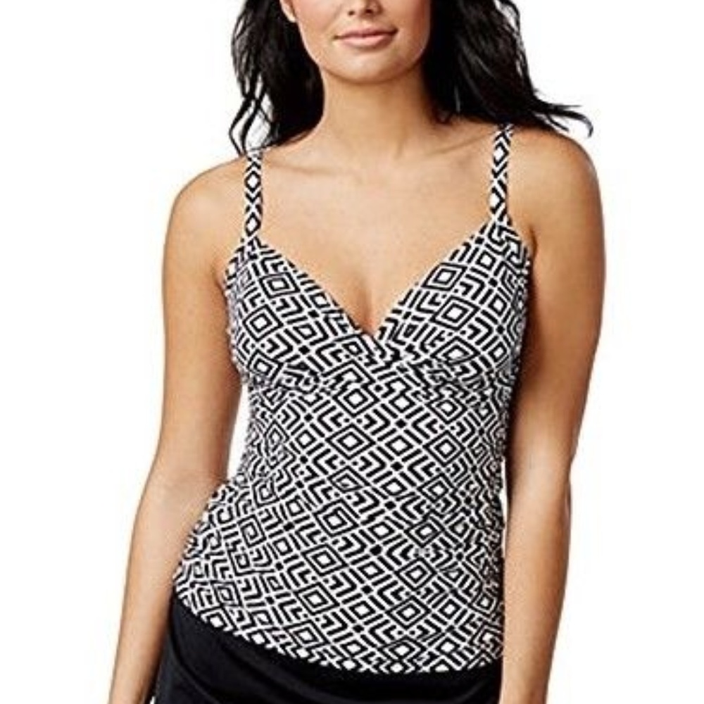 Swim Solutions Womens Diamond Shirred Tankini Top